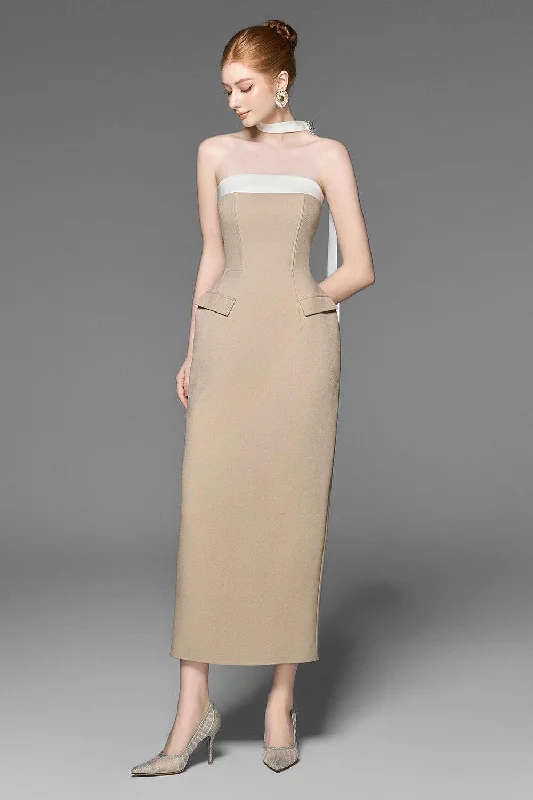 Midi dress for a beach vacation when paired with a swimsuit cover - upAlula Strapless Straight Across Neck Polycotton Midi Dress