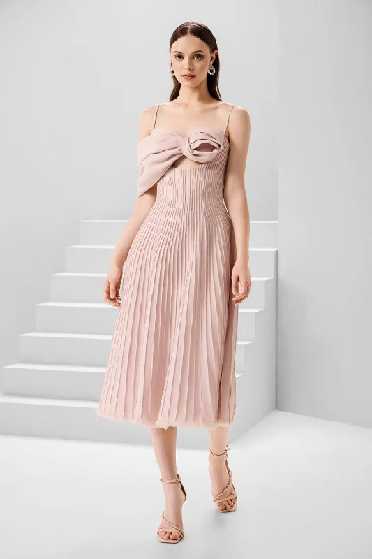 Tassel - adorned midi dress for a bohemian and stylish touchAmelia A-line Spaghetti Strap Crepe Midi Dress