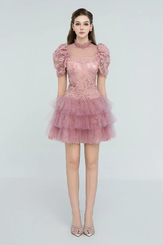 Party Dresses with Sequined Stripes and Sheer Back for Ladies' Bold and Sexy LookAnastasia A-line Ruffle Layer Mesh Lace Mini Dress Party Dresses with Sequined Stripes and Sheer Back for Ladies' Bold and Sexy LookAnastasia A-line Ruffle Layer Mesh Lace Mini Dress