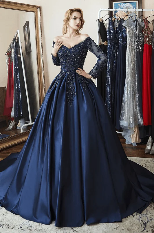 Ombre Party Dresses with Gradient Effect for Ladies' Unique and Stylish LookBall Gown Long Sleeves Off Shoulder Beaded Navy Blue Prom Dress PSK342 Ombre Party Dresses with Gradient Effect for Ladies' Unique and Stylish LookBall Gown Long Sleeves Off Shoulder Beaded Navy Blue Prom Dress PSK342
