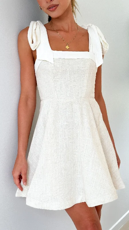 Party Dresses with Bell Sleeves and Ruffled Hem for Ladies' Retro CharmBalta Mini Dress - Oat / White Party Dresses with Bell Sleeves and Ruffled Hem for Ladies' Retro CharmBalta Mini Dress - Oat / White