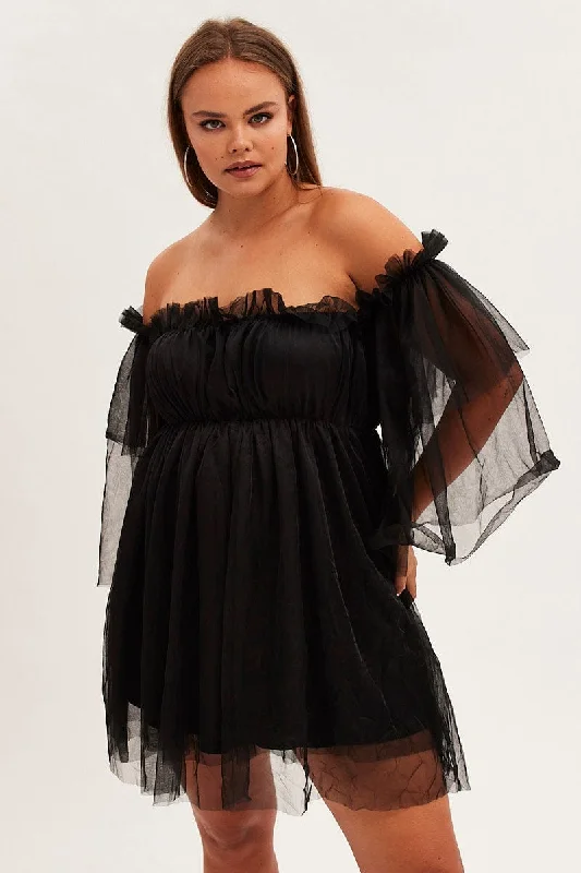 Tube Party Dresses with Sequined Belt for Ladies' Simple and Chic StyleBlack Party Dress Off-shoulder Mini Tulle Tube Party Dresses with Sequined Belt for Ladies' Simple and Chic StyleBlack Party Dress Off-shoulder Mini Tulle