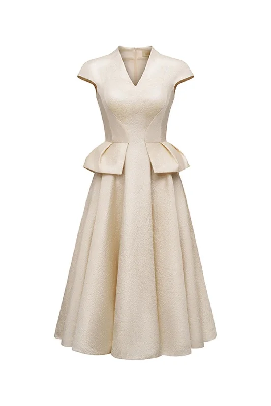 Wrap - around midi dress for a flattering and adjustable fitBlanche Peplum V-Neck Taffeta Midi Dress