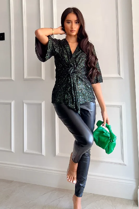 Strapless Party Dresses with Tassel Accents for Ladies' Fun and Flirty LookBrooke Green Sequin Wrap Detail Top Strapless Party Dresses with Tassel Accents for Ladies' Fun and Flirty LookBrooke Green Sequin Wrap Detail Top