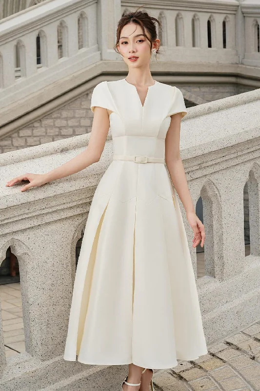 Knee - length midi dress for a versatile and appropriate lengthCalla Drop Waist Box Pleated Rayon Midi Dress