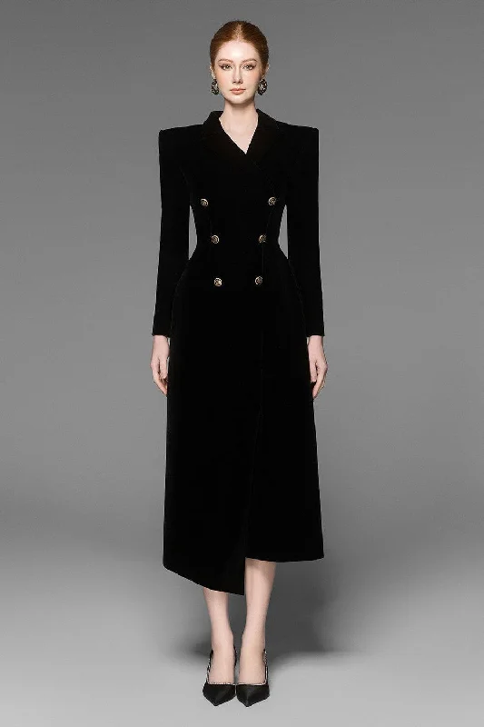 Midi dress for a gym session if it has sufficient stretchCaloria Asymmetric Notch Lapel Velvet Midi Dress