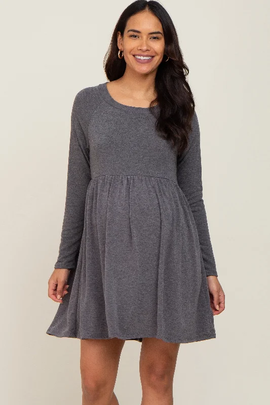 "Sleeveless dresses for women during hot summer days"Charcoal Heathered Long Sleeve Maternity Dress