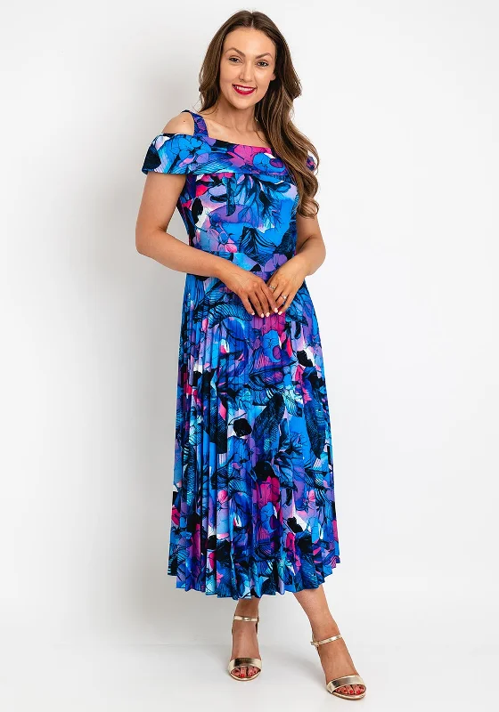 Midi dress for evening events when paired with the right accessoriesCoco Doll Floral Print Pleated Midi Dress, Royal Blue Multi