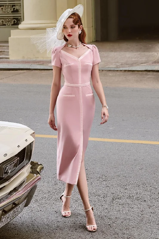 Sequin - embellished midi dress for a sparkly and eye - catching styleColette Slit V-Neck Twill Midi Dress