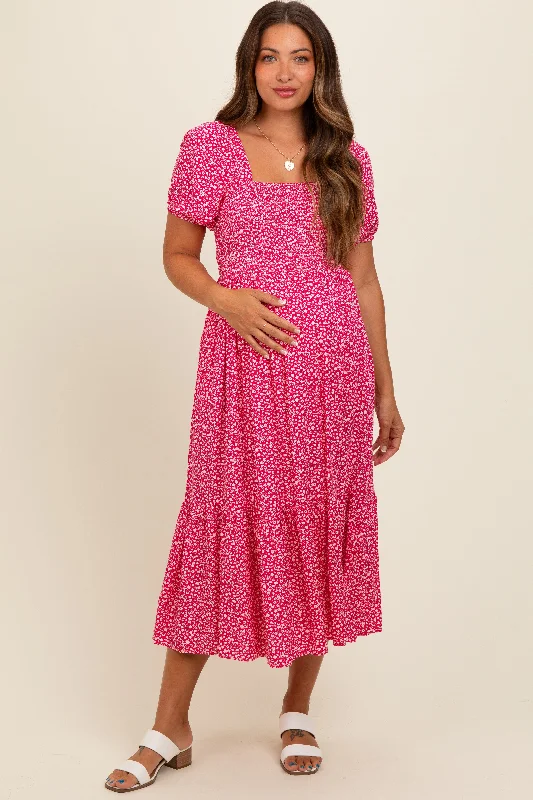 Empire waist midi dress for a flattering and feminine fitCoral Floral Smocked Ruffle Hem Maternity Midi Dress Empire waist midi dress for a flattering and feminine fitCoral Floral Smocked Ruffle Hem Maternity Midi Dress