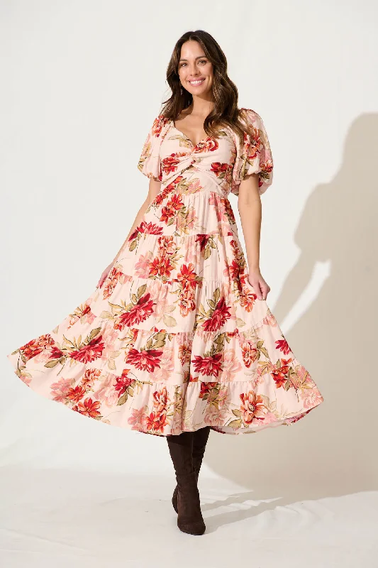 Vintage Inspired Party Dresses for Ladies' Retro Themed GatheringsCostello Maxi Dress In Pink With Multi Floral Linen Blend Vintage Inspired Party Dresses for Ladies' Retro Themed GatheringsCostello Maxi Dress In Pink With Multi Floral Linen Blend