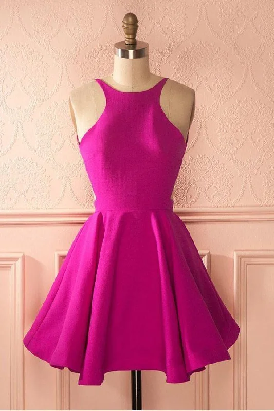 Party Dresses with Embroidered Tribal Patterns and Satin Sash for Ladies' Cultural and Stylish LookCute Hot Pink Backless Short Homecoming Dress Party Dress PG141 Party Dresses with Embroidered Tribal Patterns and Satin Sash for Ladies' Cultural and Stylish LookCute Hot Pink Backless Short Homecoming Dress Party Dress PG141