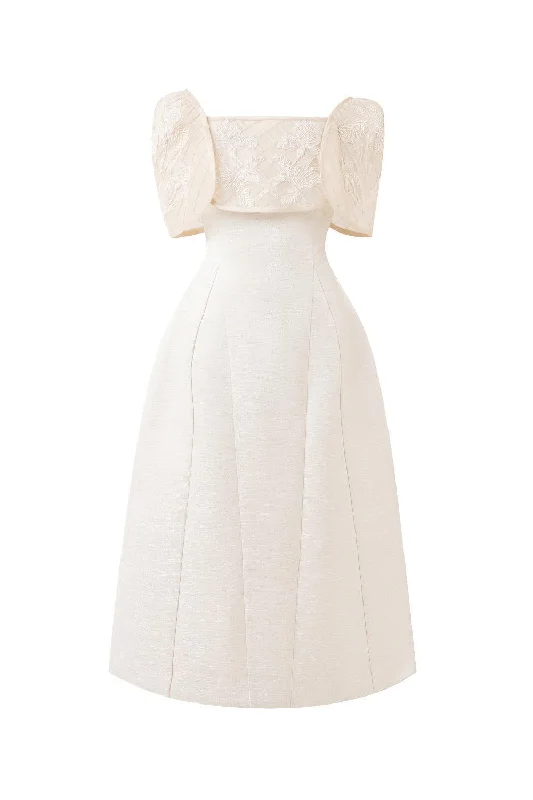 Long - sleeved wool midi dress for a warm and cozy winter optionDream A-line Cape Sleeved Taffeta Midi Dress
