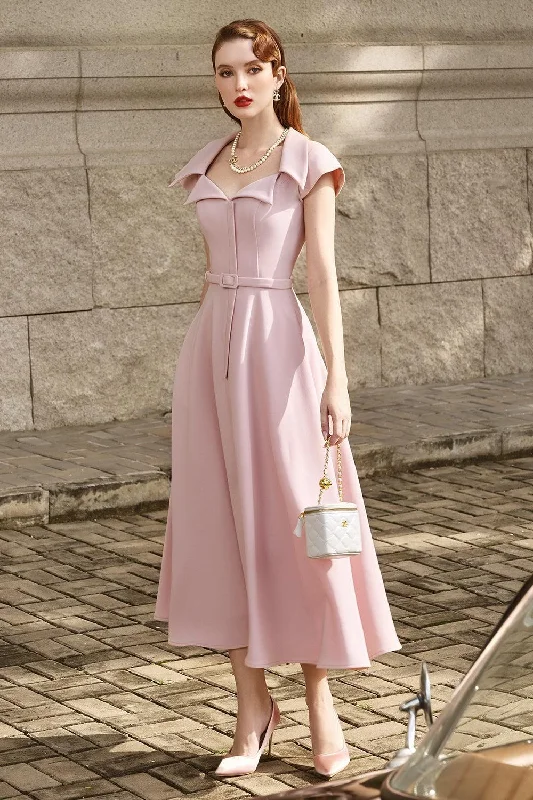 Backless midi dress for a sexy and glamorous appearanceElise A-line Cap Sleeved Rib Knit Midi Dress