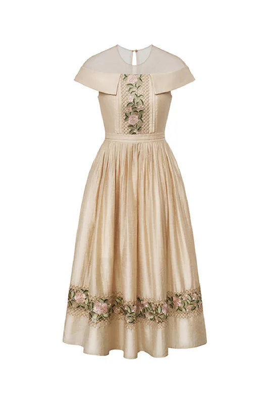 Hooded midi dress for a casual and cozy styleÉlise A-line Illusion Neck Polyester Linen Midi Dress