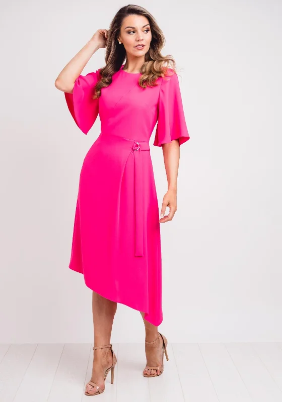 Stretch - fabric midi dress for a flexible and body - hugging fitElla Boo Belt Trim A-Line Midi Dress, Hot Pink