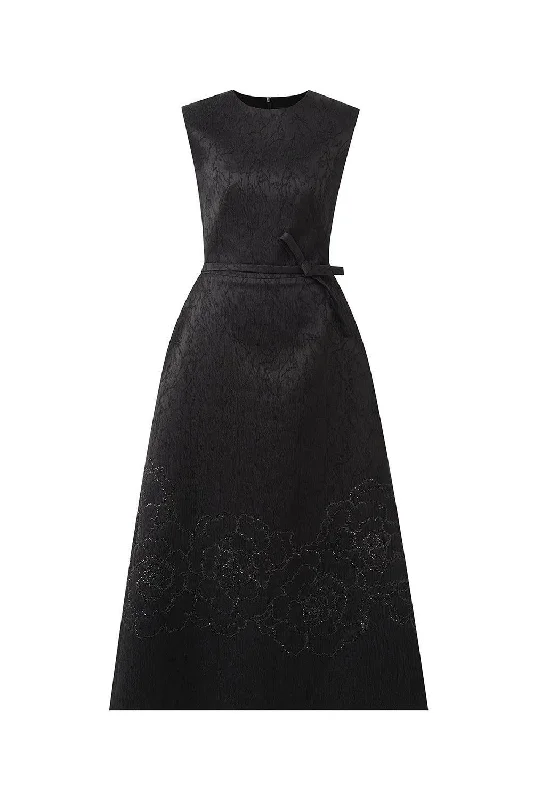 Sheer - sleeved midi dress for an alluring and glamorous effectEllen A-line Sleeveless Brocade Midi Dress
