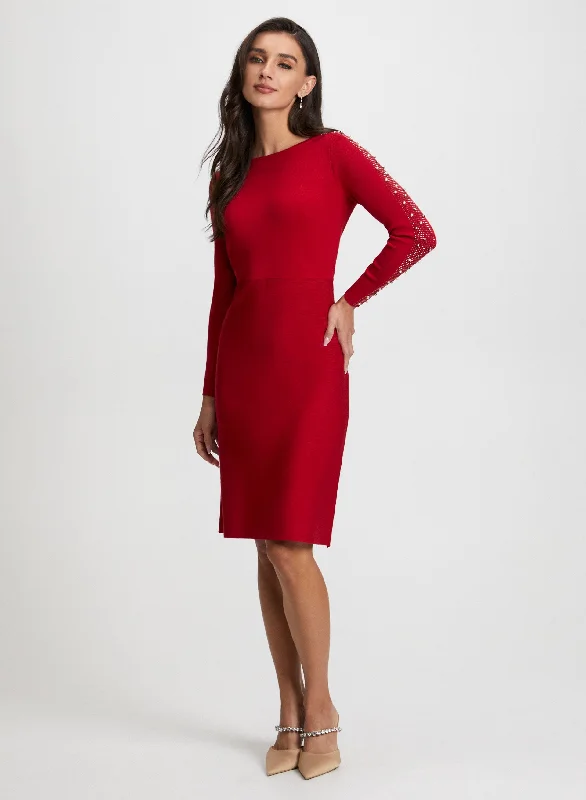 Party Dresses with High Low Sheer Skirt and Embroidered Birds for Ladies' Nature Inspired and Dramatic LookEmbellished Sleeve Sweater Dress Party Dresses with High Low Sheer Skirt and Embroidered Birds for Ladies' Nature Inspired and Dramatic LookEmbellished Sleeve Sweater Dress