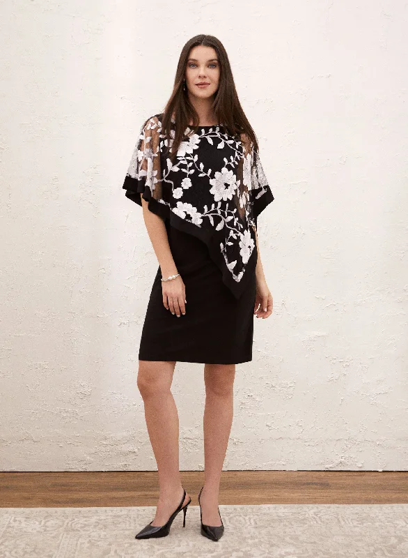 Party Dresses with Satin and Lace Trimmed Neckline and Ruffled Sleeves for Ladies' Sophisticated and Girly LookEmbroidered Poncho Dress Party Dresses with Satin and Lace Trimmed Neckline and Ruffled Sleeves for Ladies' Sophisticated and Girly LookEmbroidered Poncho Dress
