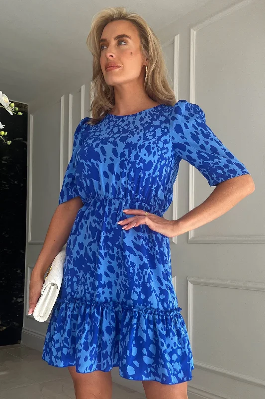 Party Dresses with Pleated Tulle Skirt and Sequined Geometric Shapes for Ladies' Princess and Modern LookEsther Cobalt Splash Print Smock Mini Dress Party Dresses with Pleated Tulle Skirt and Sequined Geometric Shapes for Ladies' Princess and Modern LookEsther Cobalt Splash Print Smock Mini Dress