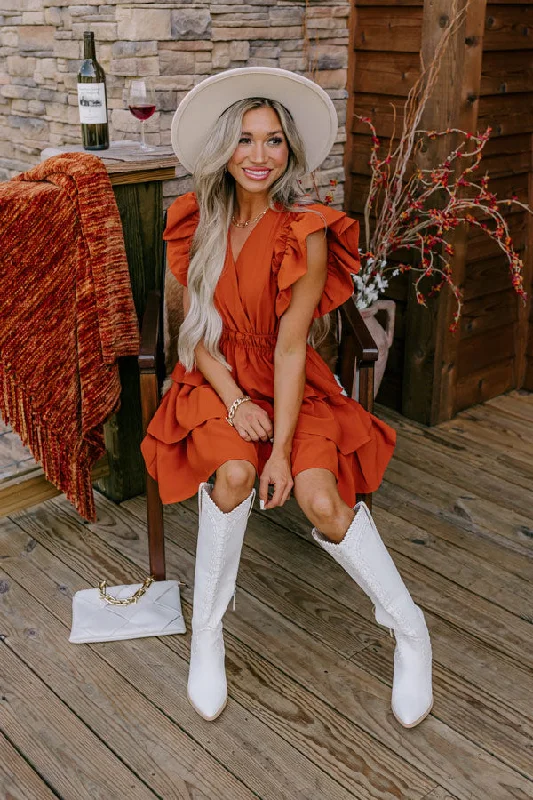 Party Dresses with Beaded Floral Wreath on the Bodice and Tulle Skirt for Ladies' Delicate and Festive LookFlirty Allure Ruffle Dress in Pumpkin Party Dresses with Beaded Floral Wreath on the Bodice and Tulle Skirt for Ladies' Delicate and Festive LookFlirty Allure Ruffle Dress in Pumpkin