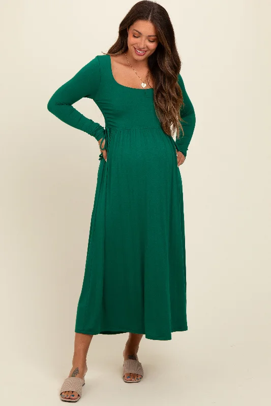 Sequin - embellished midi dress for a sparkly and eye - catching styleForest Green Square Neck Long Sleeve Maternity Midi Dress