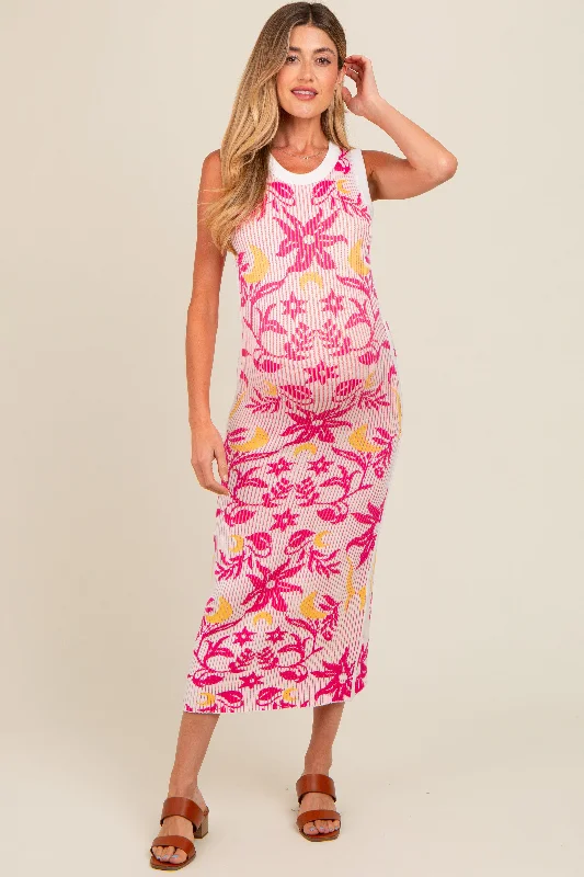 Midi dress for a gym session if it has sufficient stretchFuchsia Floral Sleeveless Maternity Midi Dress