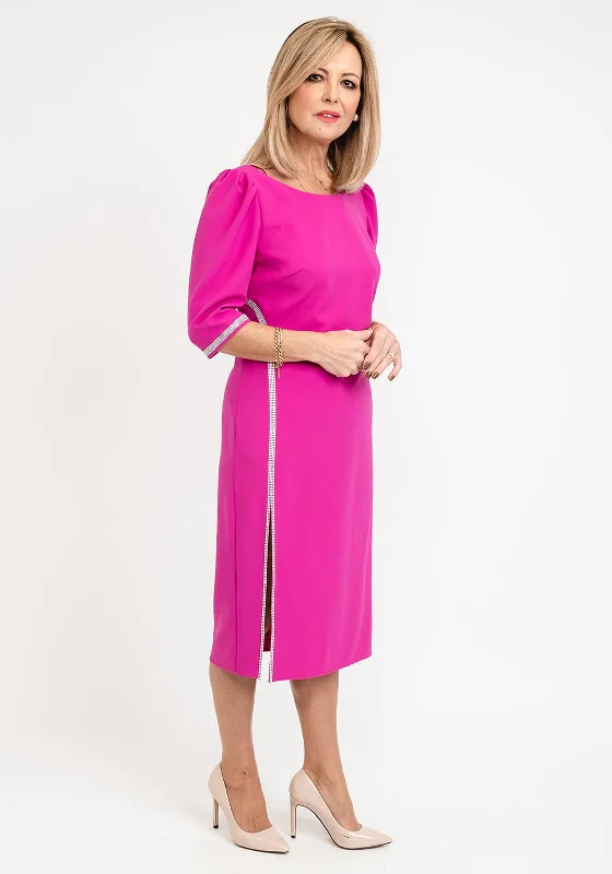 Midi dress for a city break to explore in style and comfortGabriela Sanchez Crystal Detail Midi Dress, Fuchsia