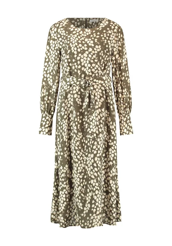 Vintage - inspired 50s midi dress with a classic silhouetteGerry Weber Petal Print Midi Dress, Khaki Green Multi