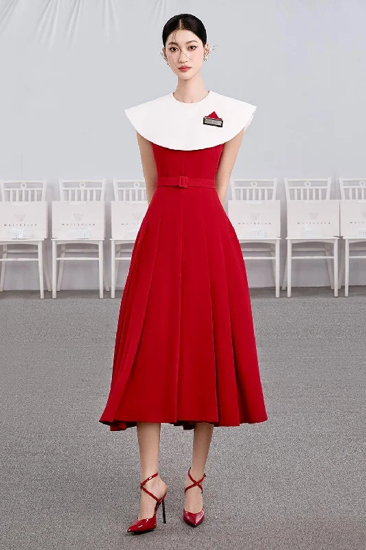 Midi dress for a family gathering in a casual settingGift Pleated Cape Shoulder Cotton Midi Dress Midi dress for a family gathering in a casual settingGift Pleated Cape Shoulder Cotton Midi Dress