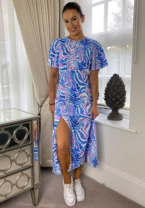 Sheer - sleeved midi dress for an alluring and glamorous effectGirl in Mind Britney Angel Sleeve Midi Dress, Blue Multi