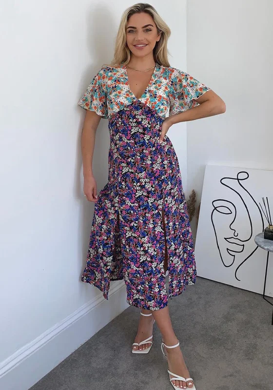 Long - sleeved wool midi dress for a warm and cozy winter optionGirl in Mind Levi Angel Double Split Leg Midi Dress, Purple Multi
