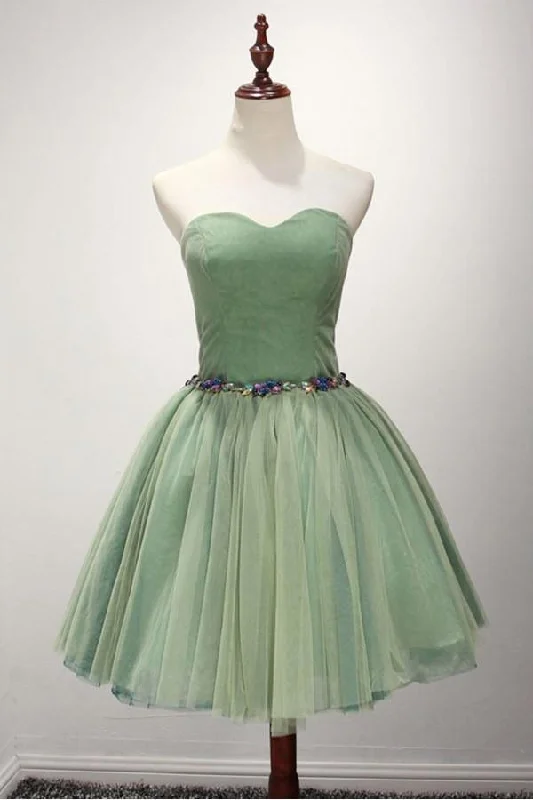 Party Dresses with Sheer Sleeve and Sequined Cuffs and Bow at the Waist for Ladies' Elegant and Sweet LookGreen Ball-gown Sweetheart Short Tulle Homecoming Dress With Beading PG140 Party Dresses with Sheer Sleeve and Sequined Cuffs and Bow at the Waist for Ladies' Elegant and Sweet LookGreen Ball-gown Sweetheart Short Tulle Homecoming Dress With Beading PG140