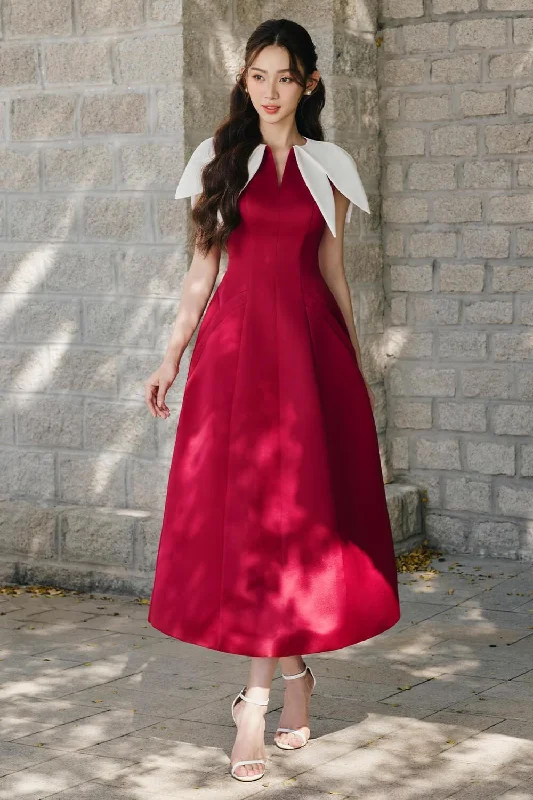 Cotton - blend midi dress for a comfortable and versatile choiceHadid A-line V-Neck Silk Satin Midi Dress