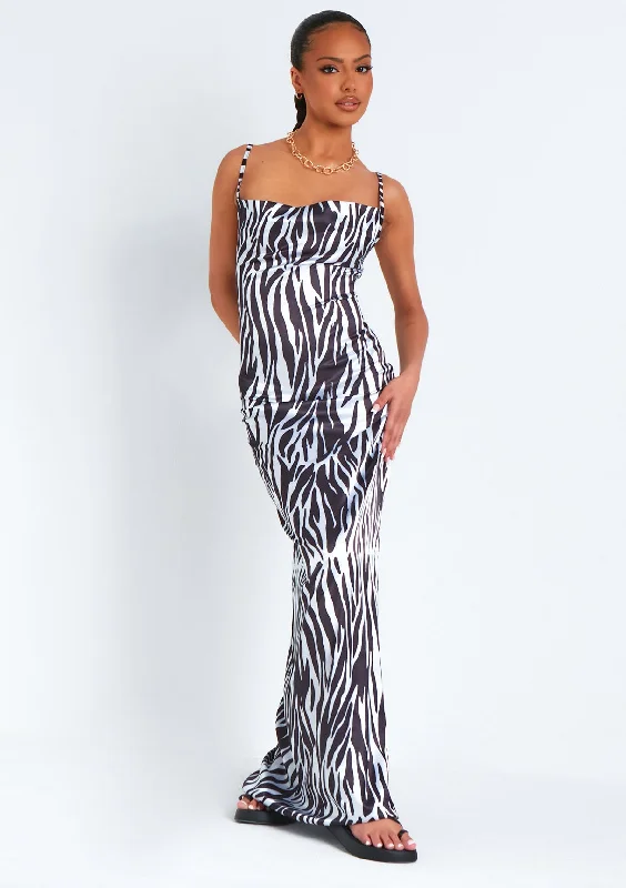 Party Dresses with Sequined Geometric Shapes and Lace and Chiffon Blend and Ruffled Sleeves for Ladies' Modern and Dramatic LookHannah Zebra Print Satin Lace Up Back Maxi Dress Party Dresses with Sequined Geometric Shapes and Lace and Chiffon Blend and Ruffled Sleeves for Ladies' Modern and Dramatic LookHannah Zebra Print Satin Lace Up Back Maxi Dress