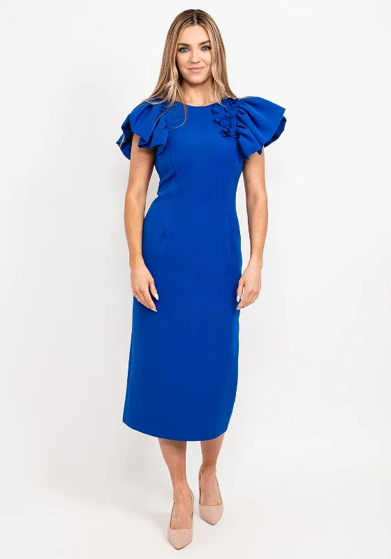 Plaid midi dress for a classic and preppy styleHerysa Puff Frill Shoulder Midi Dress, Royal Blue