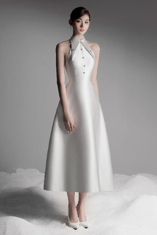Midi dress for a shopping spree while remaining comfortable on your feetHypatia A-line Collared Neck Taffeta Midi Dress