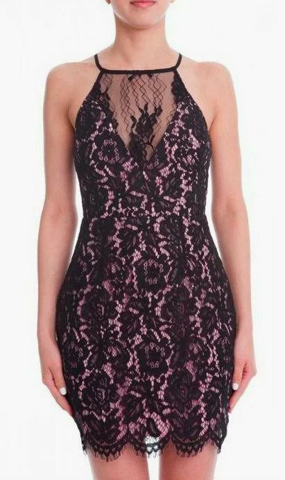 Party Dresses with Ruffled Sleeveless Top and Sequined Bodice and Tulle Skirt and Beaded Waistband for Ladies' Dramatic and Glamorous LookI Secretly Love You Black and Pink Lace Dress