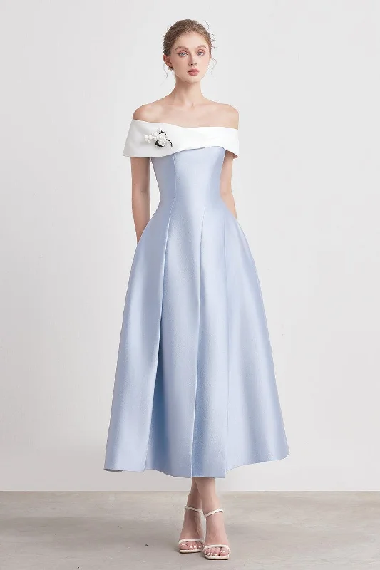 Mermaid - style midi dress for a figure - hugging and glamorous lookIpomoea A-line Off-Shoulder Taffeta Midi Dress