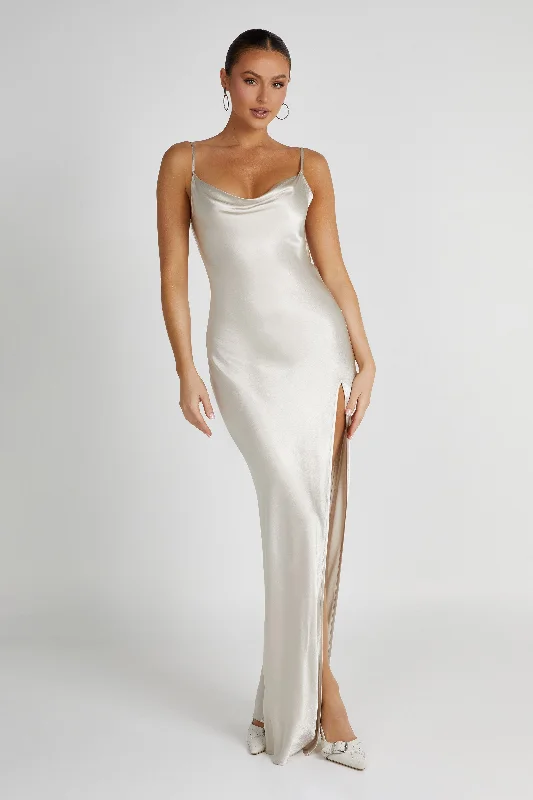 Party Dresses with Tulle Overlay and Beaded Bodice and High Low Hem for Ladies' Dramatic and Graceful LookJade Cowl Neck Backless Maxi Dress - Sand Party Dresses with Tulle Overlay and Beaded Bodice and High Low Hem for Ladies' Dramatic and Graceful LookJade Cowl Neck Backless Maxi Dress - Sand