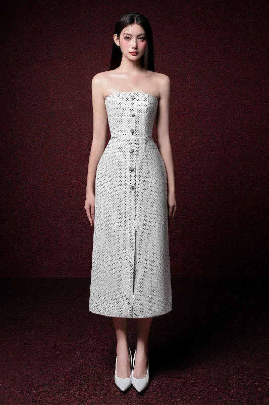 Bow - decorated midi dress for a feminine and charming lookJade Strapless Front Slit Leather Midi Dress