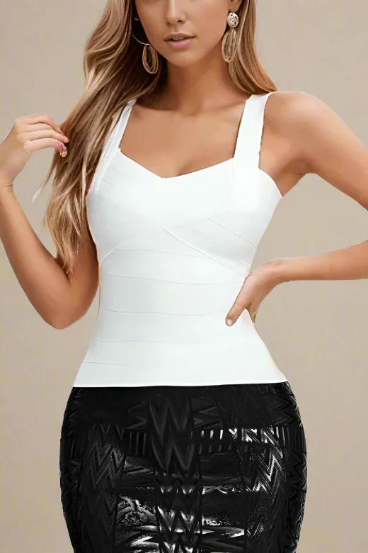 Party Dresses with Tassel Hem and Metallic Lace and Sequined Geometric Shapes for Ladies' Boho and Modern LookJay Bandage Top - Pearl White Party Dresses with Tassel Hem and Metallic Lace and Sequined Geometric Shapes for Ladies' Boho and Modern LookJay Bandage Top - Pearl White