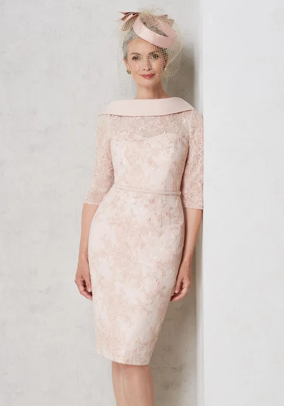 Belted midi dress to cinch the waist and enhance the figureJohn Charles Lace Overlay Midi Dress, Blush