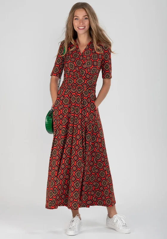 Drawstring - waist midi dress for a customizable and comfortable fitJolie Moi Aztec Print Midi Dress, Red Multi