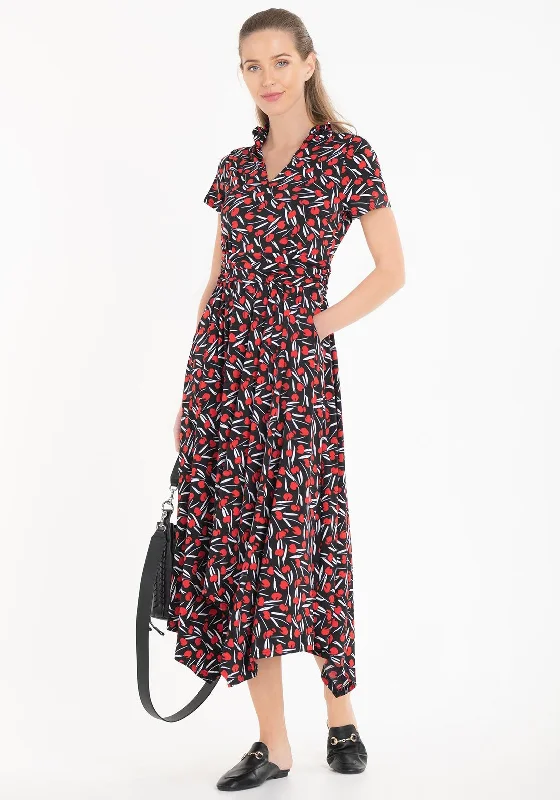Geometric - pattern midi dress for a modern and stylish appearanceJolie Moi Frill Collar Handkerchief Skirt Midi Dress, Black Multi