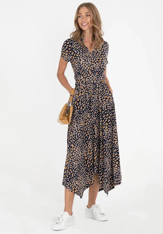 Embroidered - beadwork midi dress for a luxurious and detailed lookJolie Moi Frill Collar Handkerchief Skirt Midi Dress, Navy