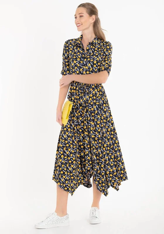 Puff - sleeve midi dress for a feminine and voluminous styleJolie Moi Handkerchief Skirt Shirt Midi Dress, Yellow Multi