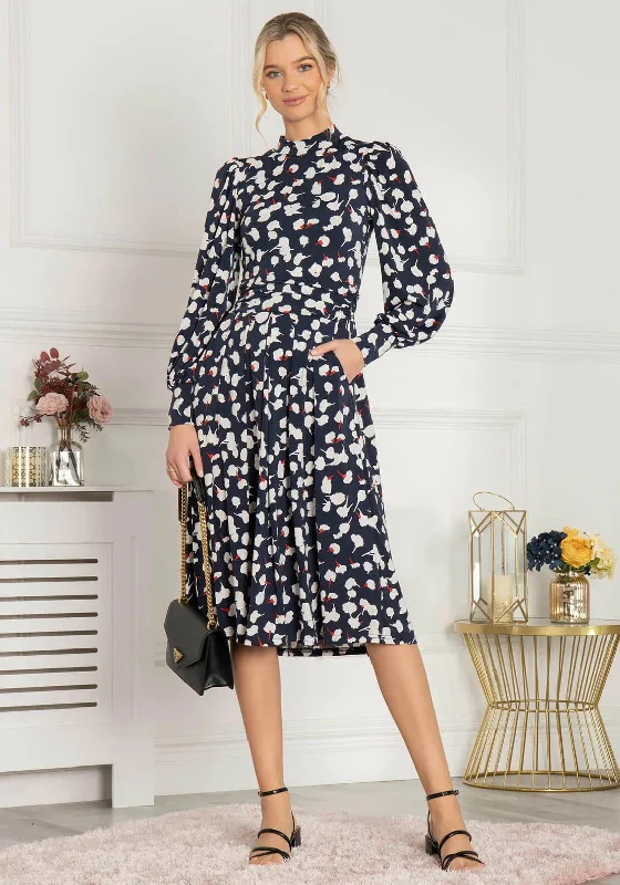 Midi dress for a beach vacation when paired with a swimsuit cover - upJolie Moi Kathryn Long Sleeve Midi Dress, Navy Midi dress for a beach vacation when paired with a swimsuit cover - upJolie Moi Kathryn Long Sleeve Midi Dress, Navy