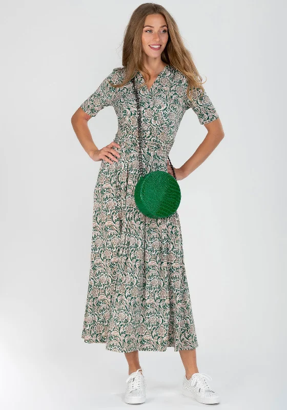 Button - front midi dress in a traditional and classic styleJolie Moi Vintage Print Midi Dress, Green Multi