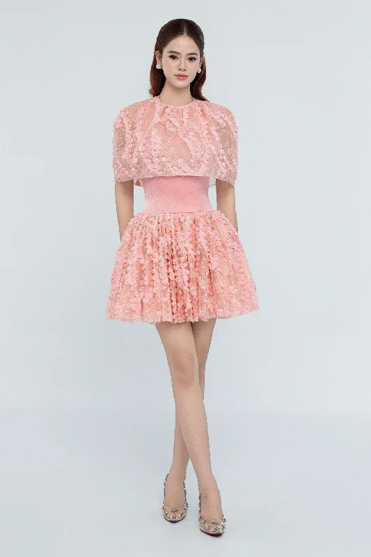 Party Dresses with Embroidered Tribal Patterns and Satin Sash for Ladies' Cultural and Stylish LookJordyn A-line Cape Shoulder Mesh Mini Dress Party Dresses with Embroidered Tribal Patterns and Satin Sash for Ladies' Cultural and Stylish LookJordyn A-line Cape Shoulder Mesh Mini Dress